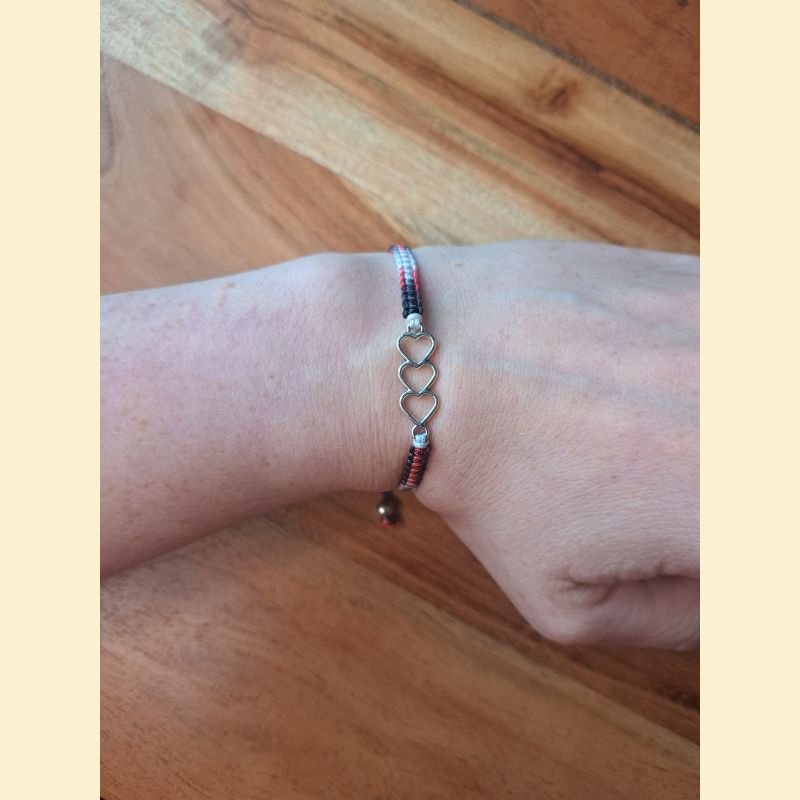 Bracelet macramé rouge, noir et blanc
