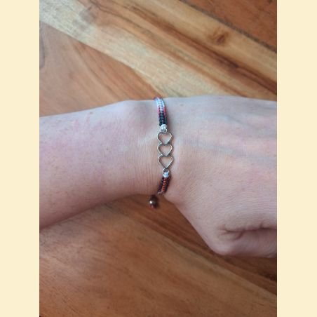 Bracelet macramé rouge, noir et blanc