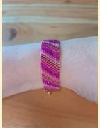 Bracelet manchette tissage de perles d'Asie rose