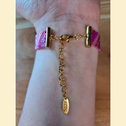 Bracelet manchette tissage de perles d'Asie rose