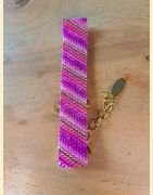Bracelet manchette tissage de perles d'Asie rose