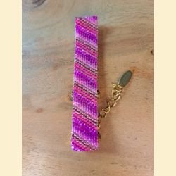 Bracelet manchette tissage de perles d'Asie rose