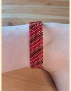 Bracelet manchette tissage de perles d'Asie rouge