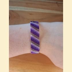 Bracelet manchette tissage de perles d'Asie mauve