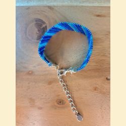 Bracelet manchette tissage de perles d'Asie bleu