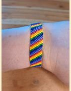 Bracelet manchette tissage de perles d'Asie arc-en-ciel