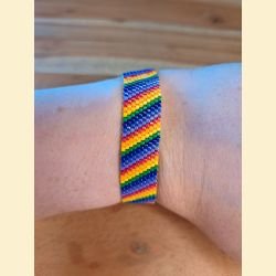 Bracelet manchette tissage de perles d'Asie arc-en-ciel