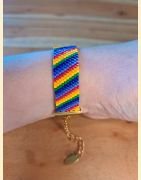 Bracelet manchette tissage de perles d'Asie arc-en-ciel