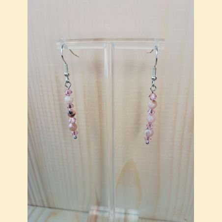 Boucles d'oreilles Chute de pierre et de cristal opale rose