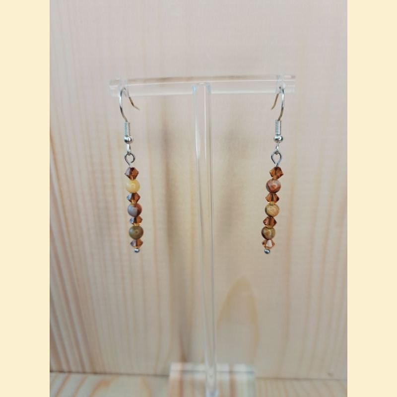 Boucles d'oreilles Chute de pierre et de cristal agate crazy lace