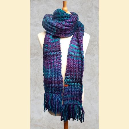 Écharpe mauve et turquoise