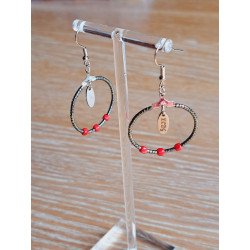 Boucles d'oreilles grises et rouges